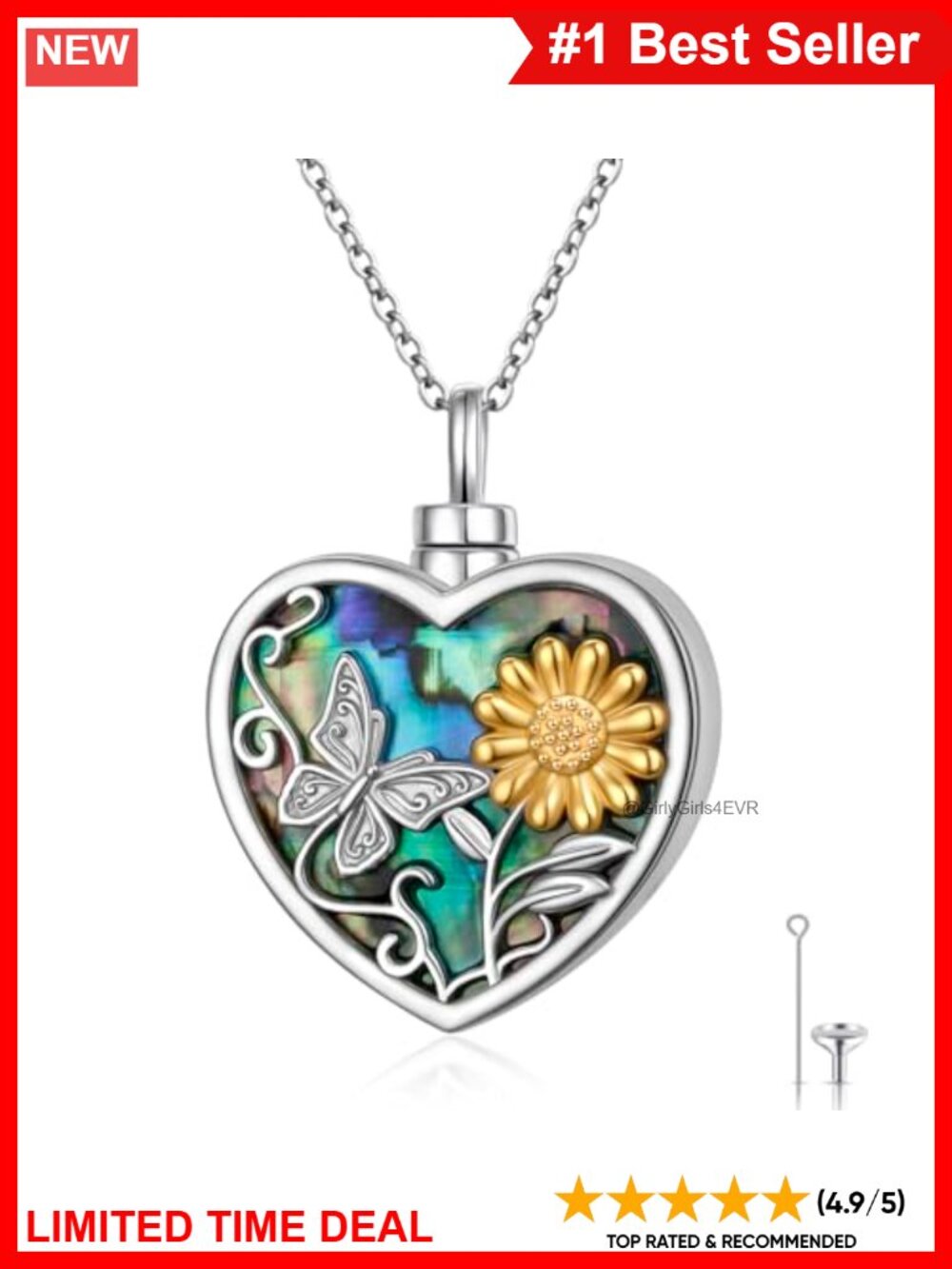 925 Sterling Silver Butterfly Sunflower Urn Necklace Memorial Ashes